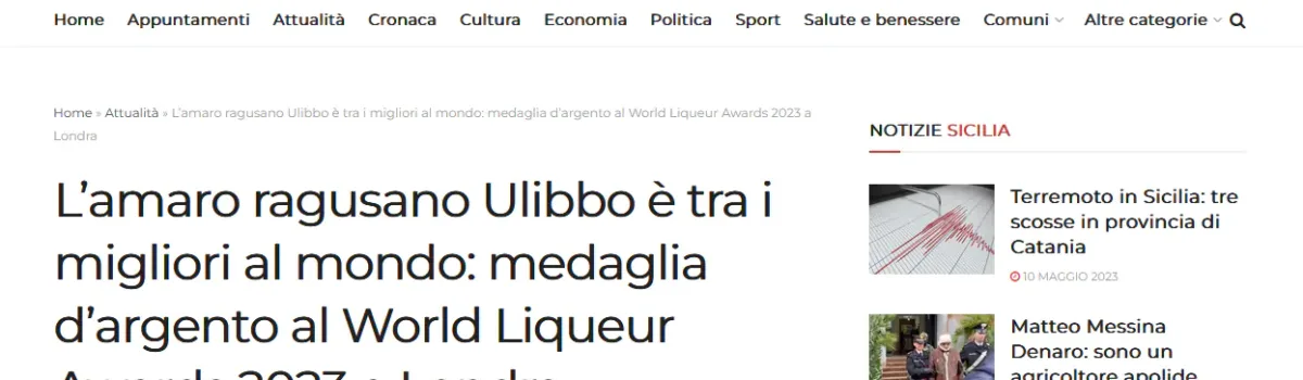 Quotidiano di Ragusa – L’amaro ragusano Ulibbo è tra i migliori al mondo: medaglia d’argento al World Liqueur Awards 2023 a Londra